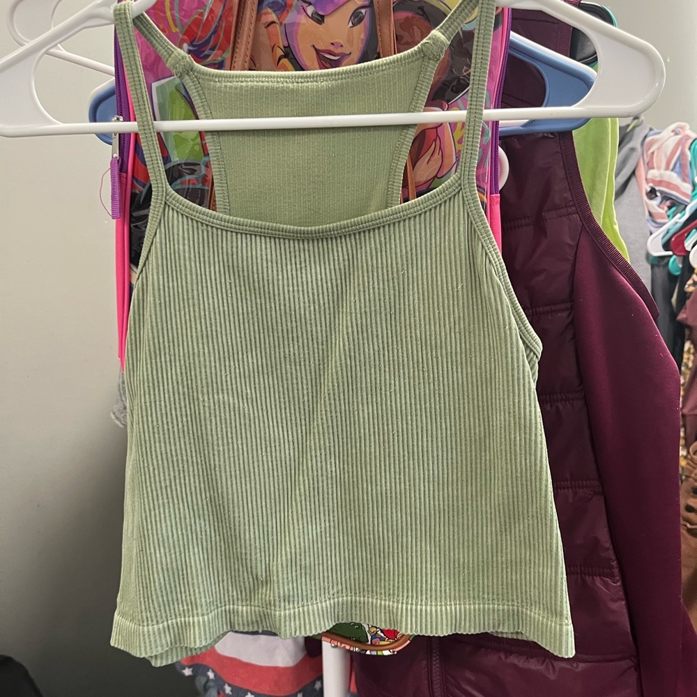 Green Ribbed Women's Top